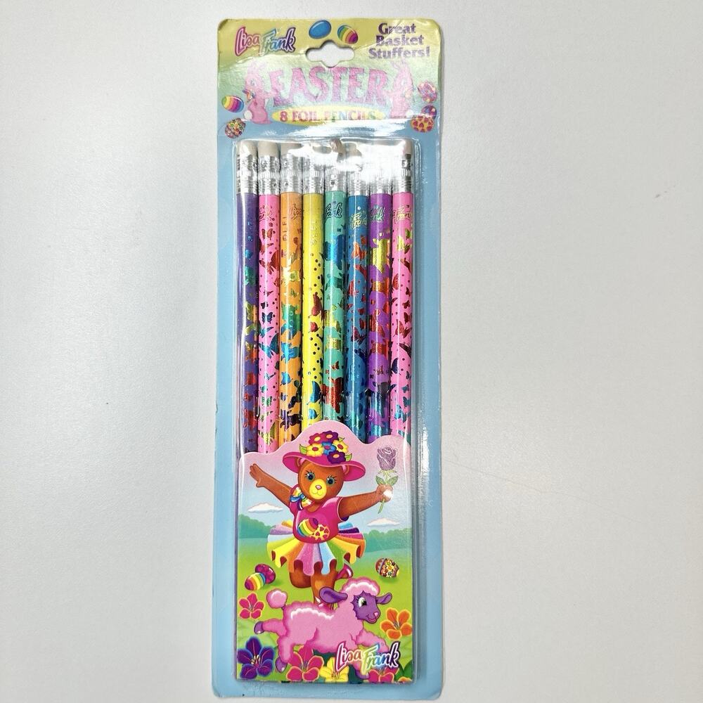 Vtg New Lisa Frank Foil Pencils Butterflies 8 Ct Easter Ballerina Bear and Lamb